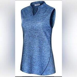 VLDNERY Women's Stretch Golf Shirt V Neck Band Collar Sleeveless Blue Yoga 4XL